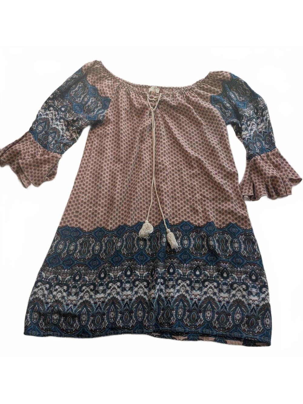 Umgee USA Medium Bohemian Patterned Dress with Tassel Tie